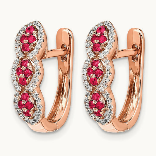 Diamond and Ruby Hinged Earrings, 14K Rose Gold