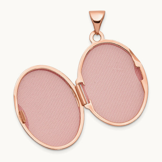 Scroll Design Oval Locket, 21mm, 14K Rose Gold