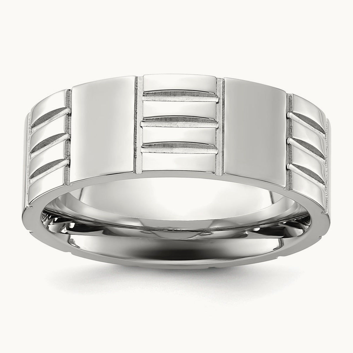 Brushed and Polished Grooved Band, 8mm, Titanium