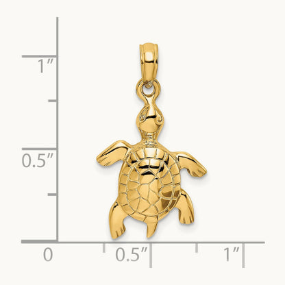 Polished Turtle with Textured Shell Charm, 14K