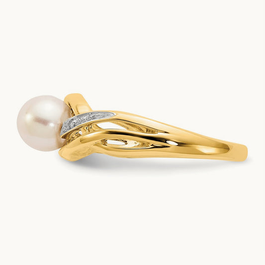 Diamond and FW Cultured Pearl Ring, 14K