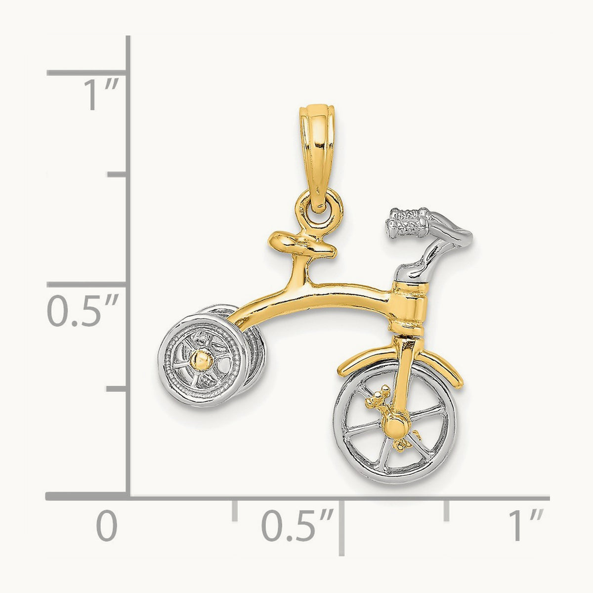 3-D Tricycle w/ Moveable Handlebars and Wheels Charm, 14K Two-tone
