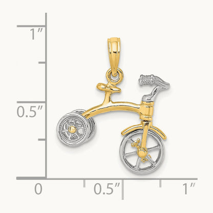 3-D Tricycle w/ Moveable Handlebars and Wheels Charm, 14K Two-tone