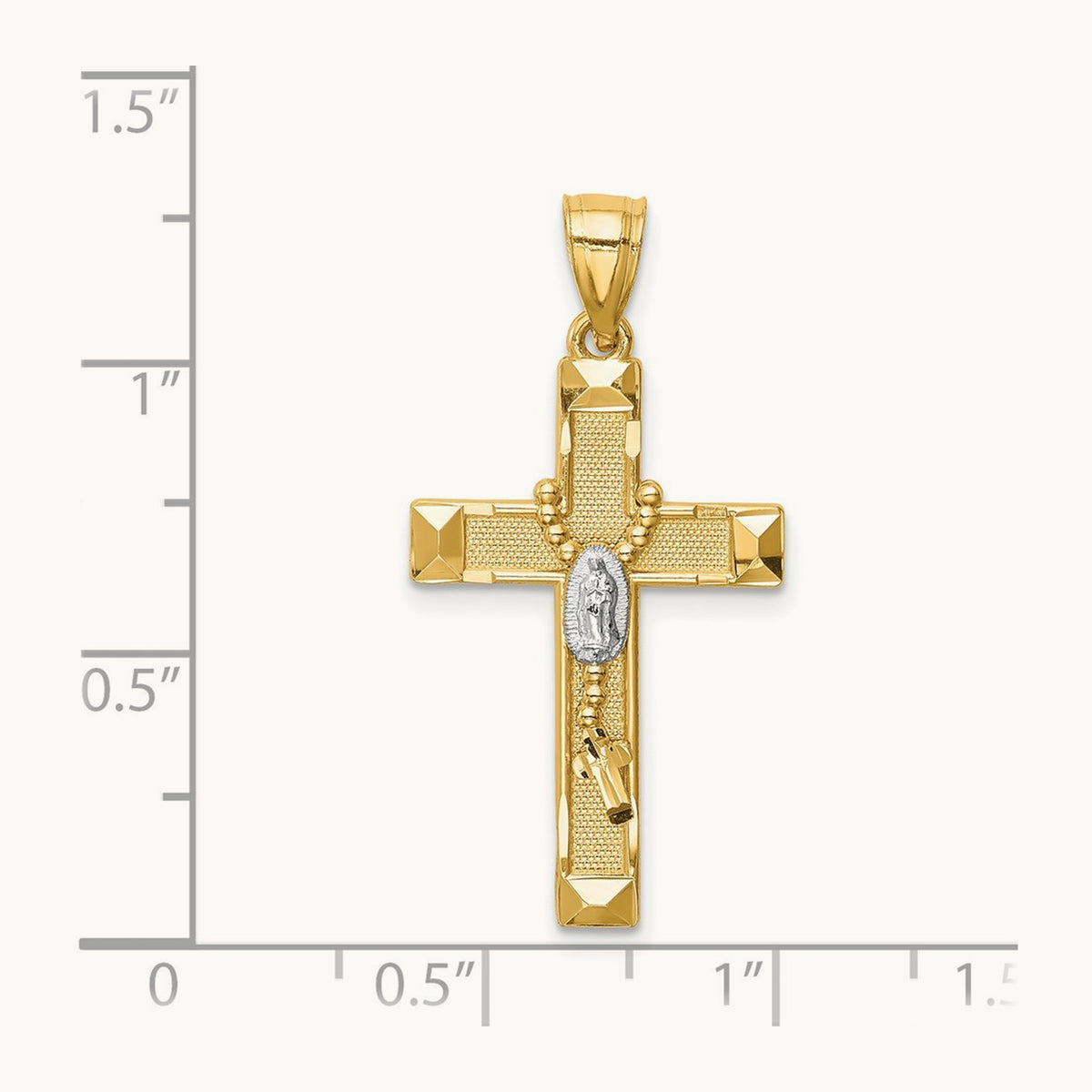 w/Rhodium Cross w/Rosary Pendant, 14K
