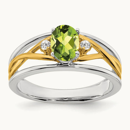 Peridot and Diamond Ring, 14K Two-tone