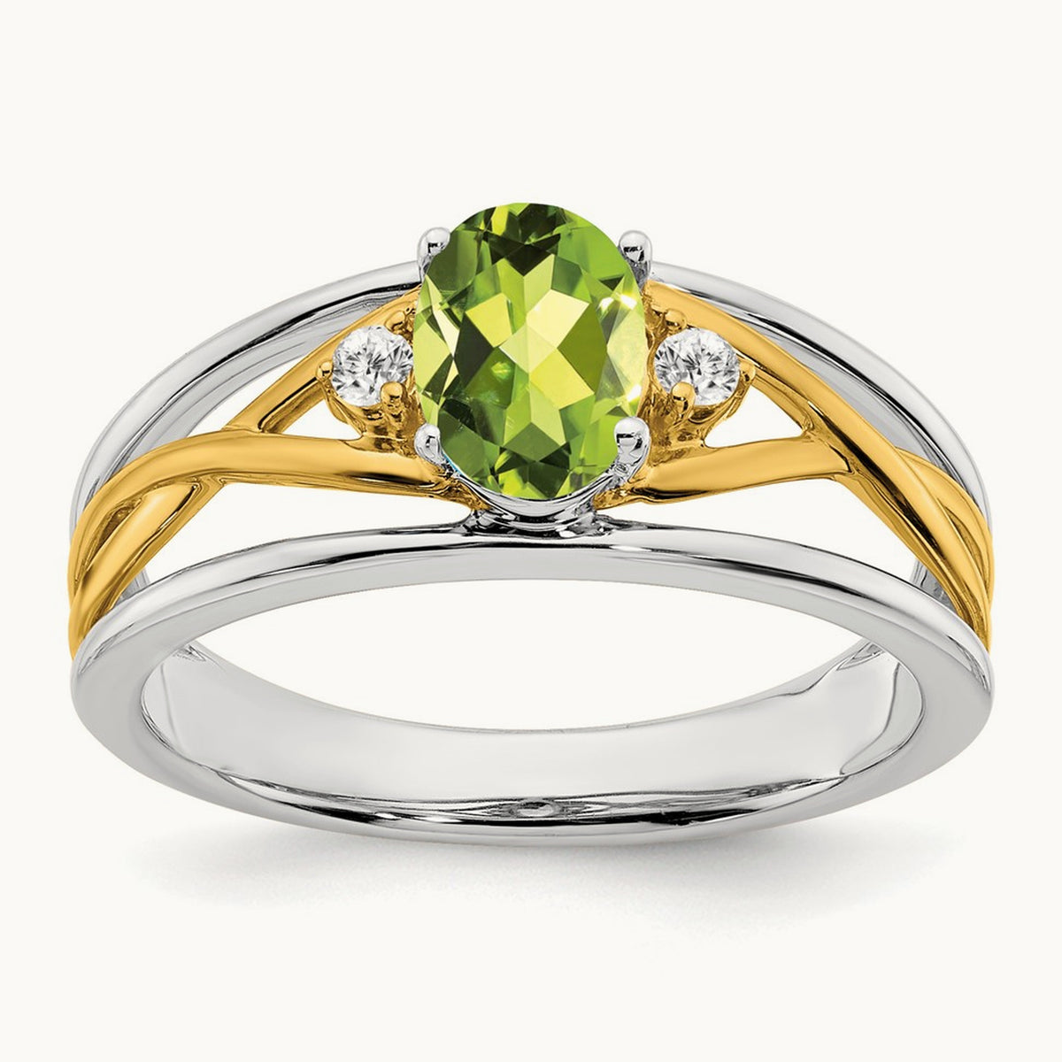 Peridot and Diamond Ring, 14K Two-tone