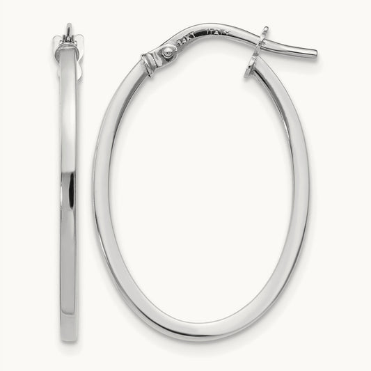 Polished Oval Hoop Earrings, 10K White Gold — Leslie's