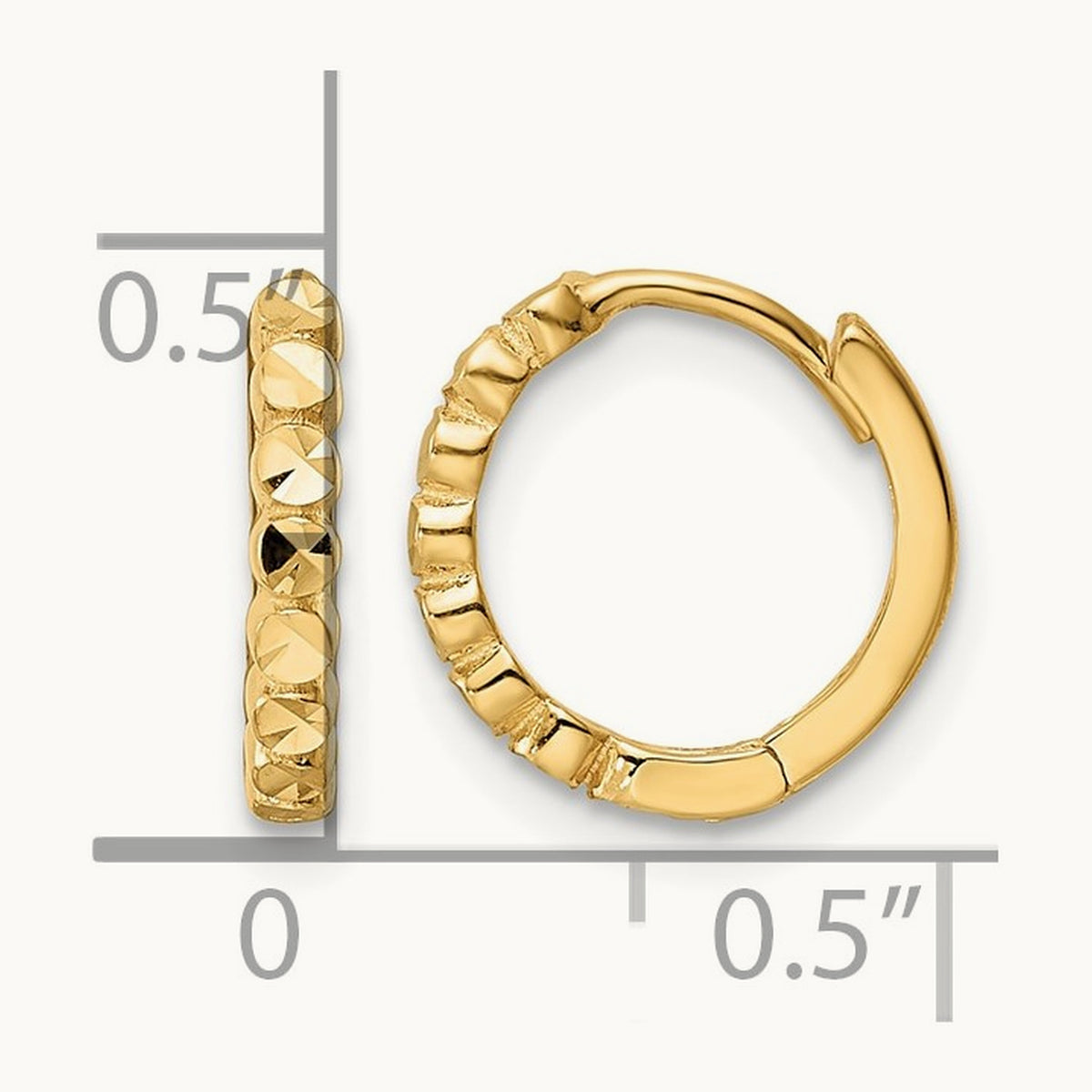 Diamond-cut Hinged Hoop Earrings — 14K Yellow Gold, 2x12mm