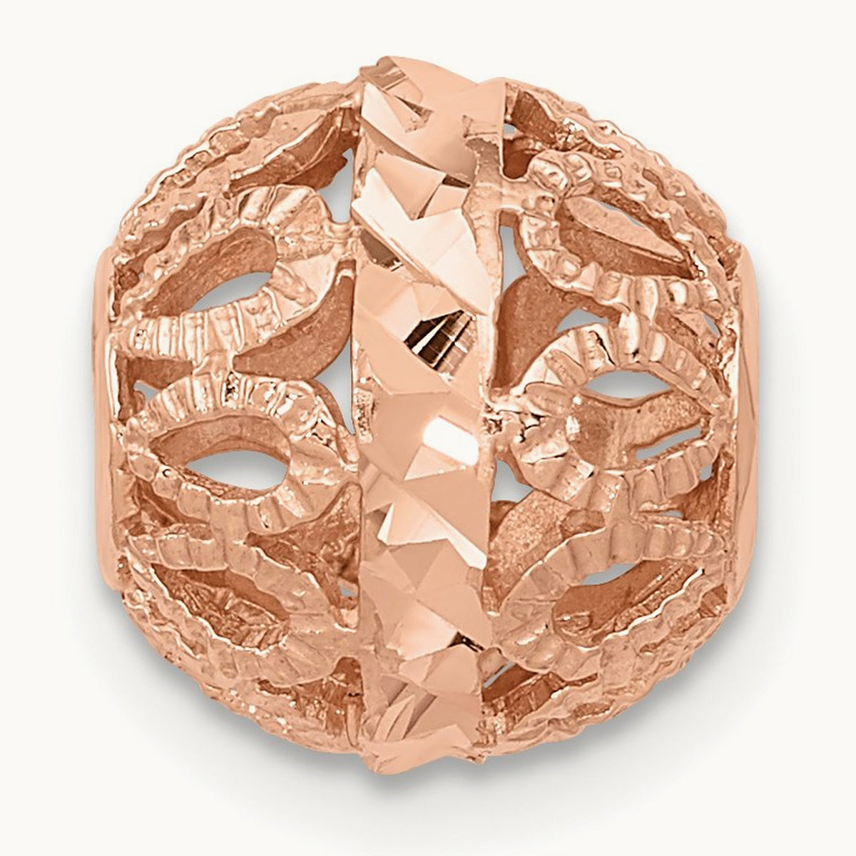 Diamond-cut Filigree Ball Chain Slide — 14K Rose Gold