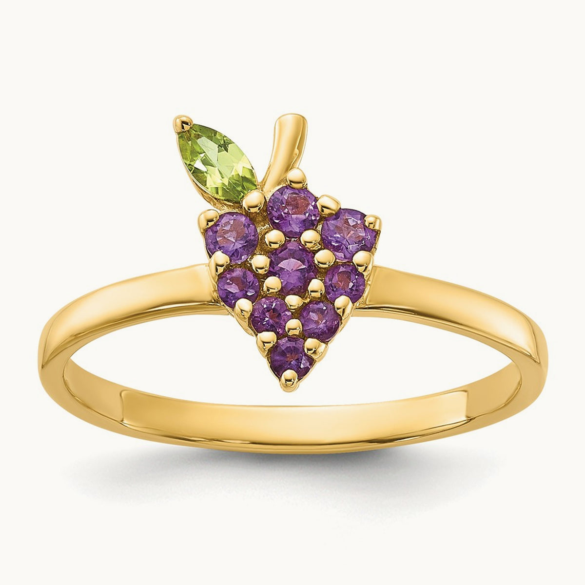 Amethyst and Peridot Grape Ring, 14K Gold