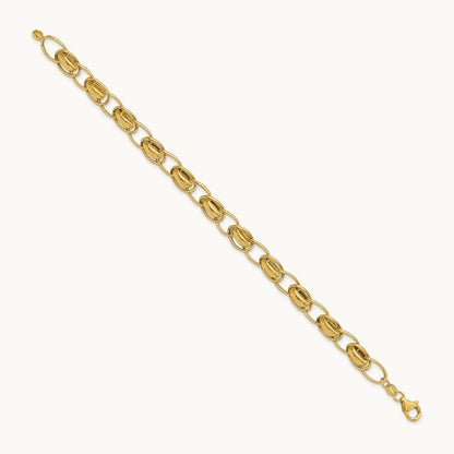 Polished and Textured Fancy Link Bracelet, 14K
