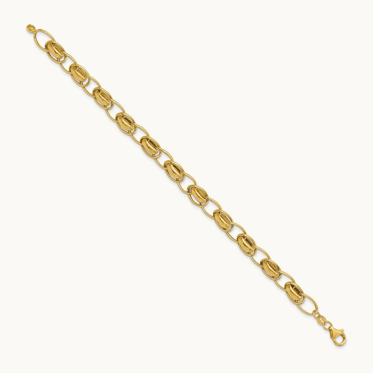 Polished and Textured Fancy Link Bracelet, 14K
