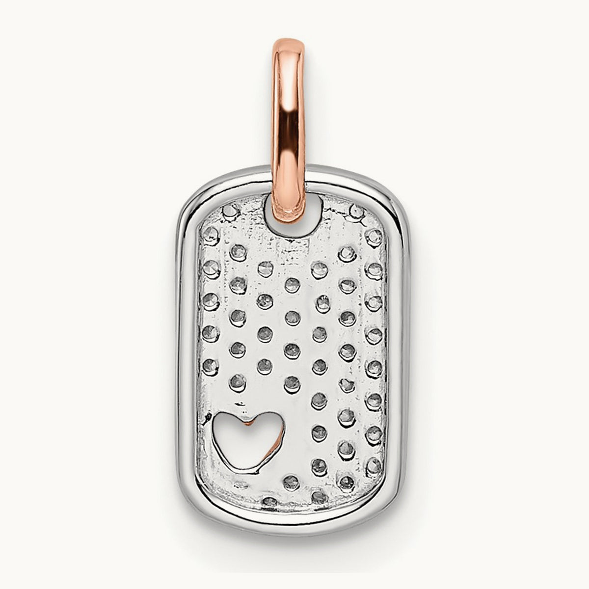 Small Dog Tag w/Heart Diamond Pendant, 14K Two-tone White with Rose