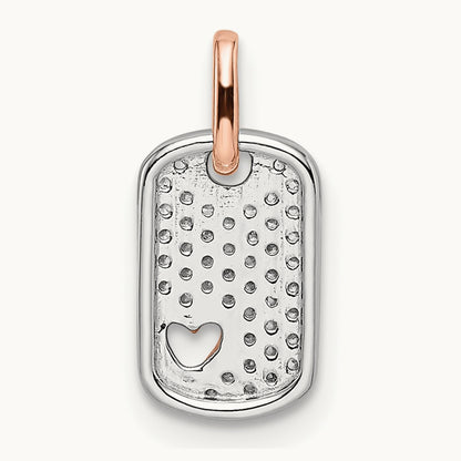 Small Dog Tag w/Heart Diamond Pendant, 14K Two-tone White with Rose