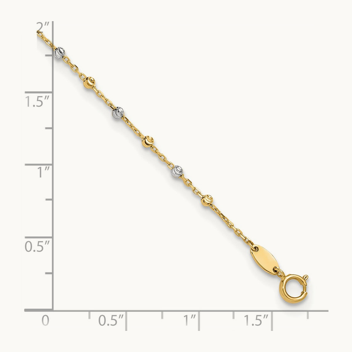 Polished and Diamond-cut Beads 10in Plus 1in ext. Anklet, 14K Two-tone