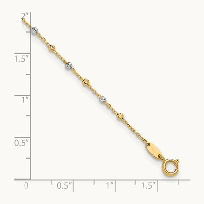 Polished and Diamond-cut Beads 10in Plus 1in ext. Anklet, 14K Two-tone