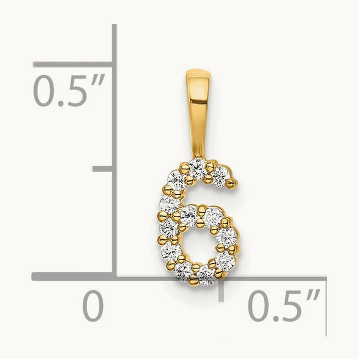 Diamond Number 6 Pendant — 14K Yellow Gold, 12.85mm