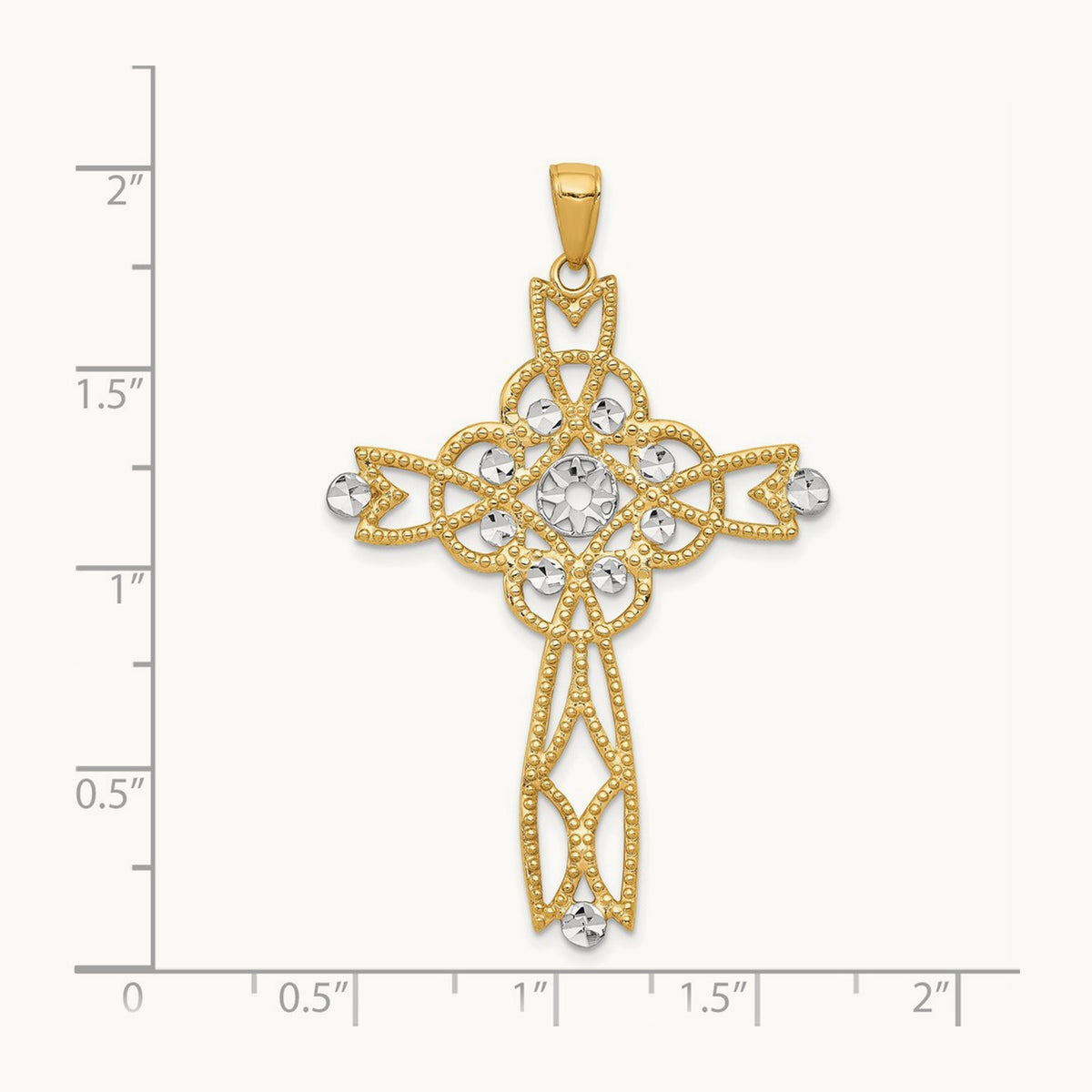w/Rhodium Diamond-cut Beaded Trim Infinity Cross Pendant, 14K