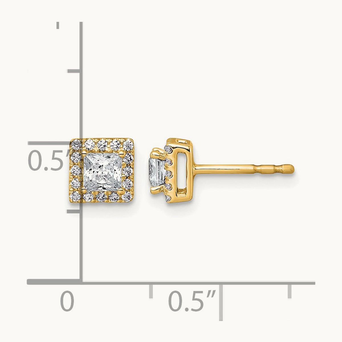Princess Halo Post Earrings, 0.50-7.50 ct tw Lab-Grown Diamond — 5/8 ct, 14K Yellow Gold
