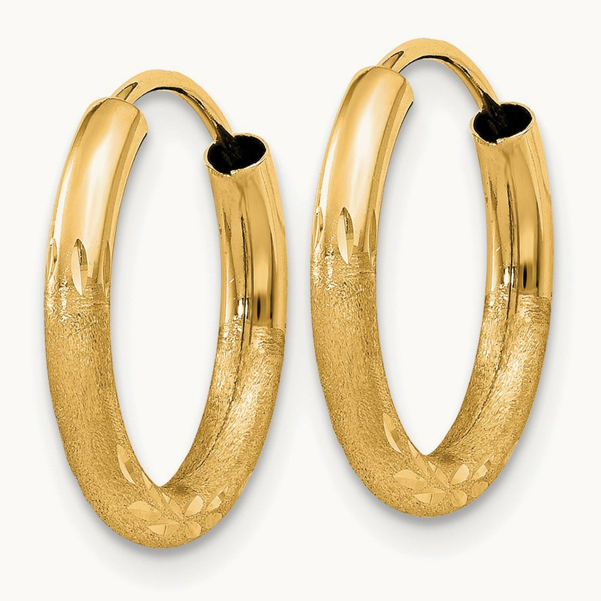 Satin Diamond-cut Endless Hoop Earrings — 14mm, 2mm