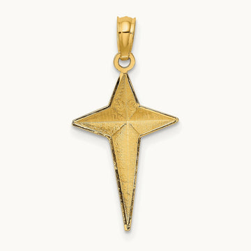 2-D Polished Triangle Tipped Cross Charm, 14K