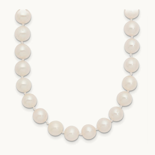 White Near Round Freshwater Cultured Pearl Necklace — 14K Yellow Gold