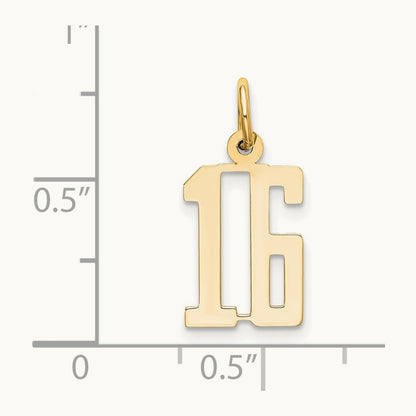 Small Elongated Number 16 Charm, 14K