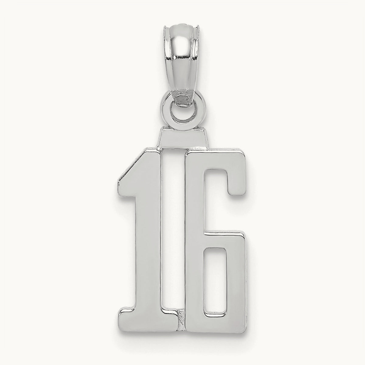 Polished Number 16 Pendant — 14K White Gold