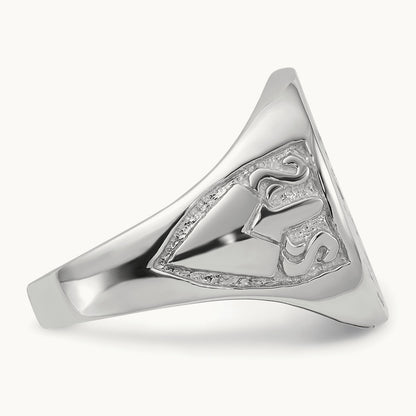 Men's Polished and Grooved (No Enamel) Masonic Ring, 14K White Gold
