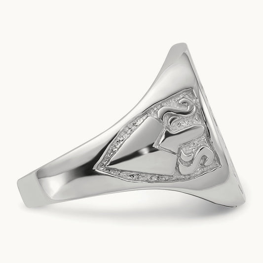 Men's Polished and Grooved (No Enamel) Masonic Ring, 14K White Gold