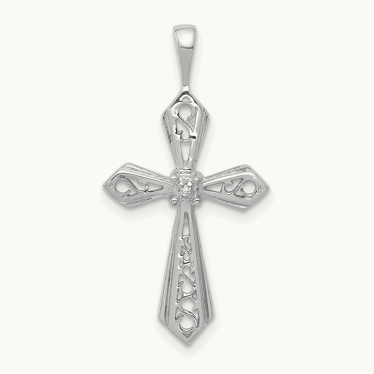 AA Diamond Passion Cross Pendant, 14K White Gold