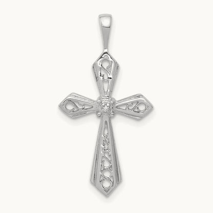 AA Diamond Passion Cross Pendant, 14K White Gold