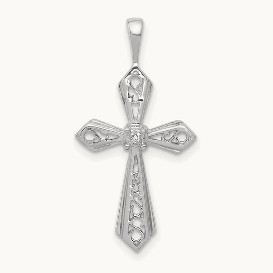 AA Diamond Passion Cross Pendant, 14K White Gold