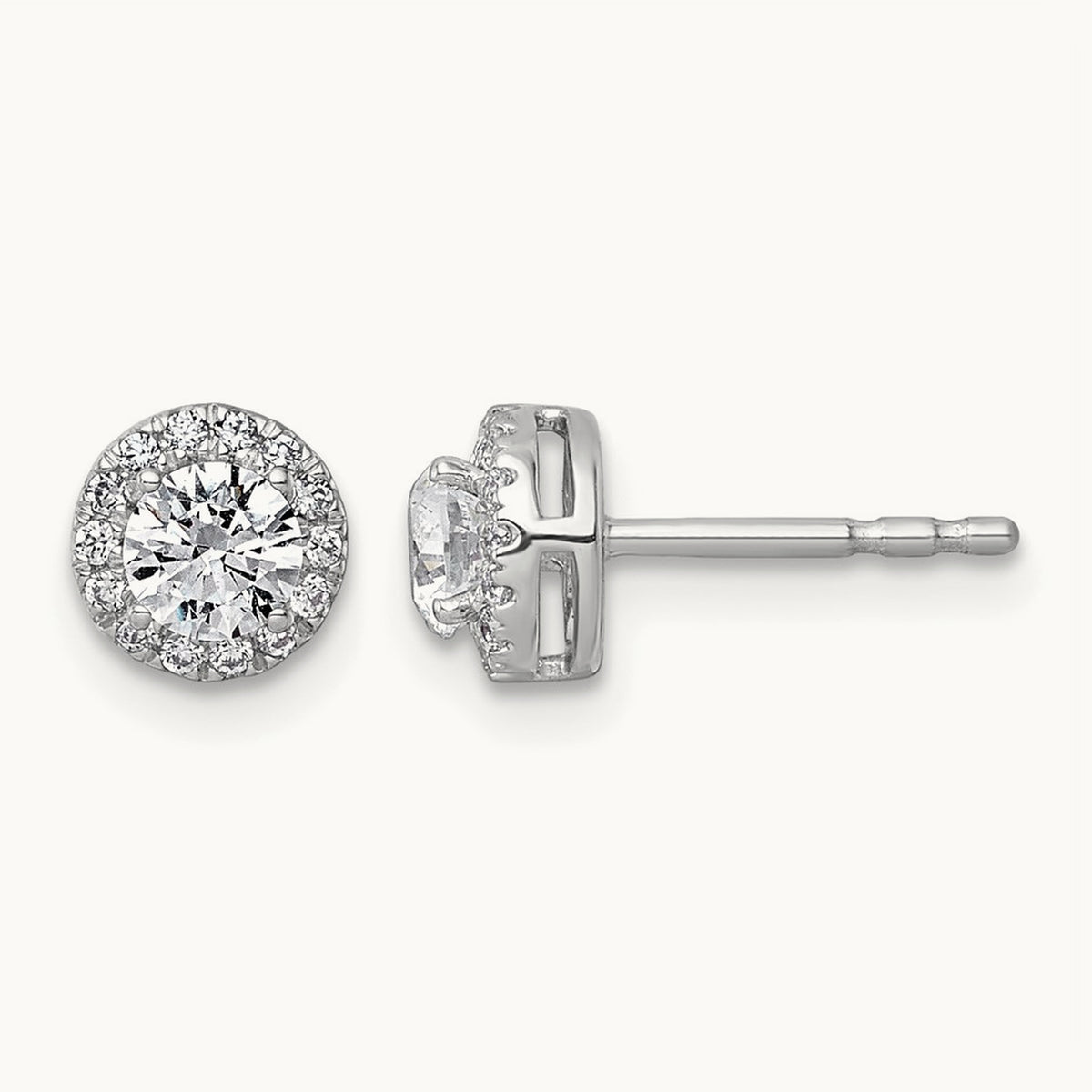 Round Halo Post Earrings, 0.50-7.50 ct tw Lab-Grown Diamond — 5/8 ct, 14K White Gold