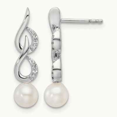 Polished Diamond and Pearl Drop Post Earrings — photo set