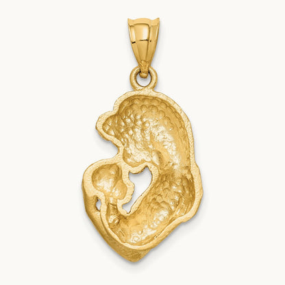 Brushed Diamond-cut Mom/Baby Pendant, 14K
