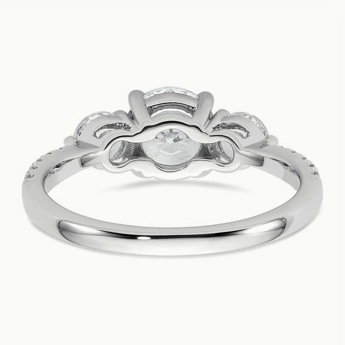 Round 3 Stone Engagement Ring, 1.50-3.00 ct tw Lab-Grown Diamond — 1 5/8 ct, 14K White Gold