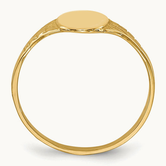 Oval Polished Child Signet Ring, 14K