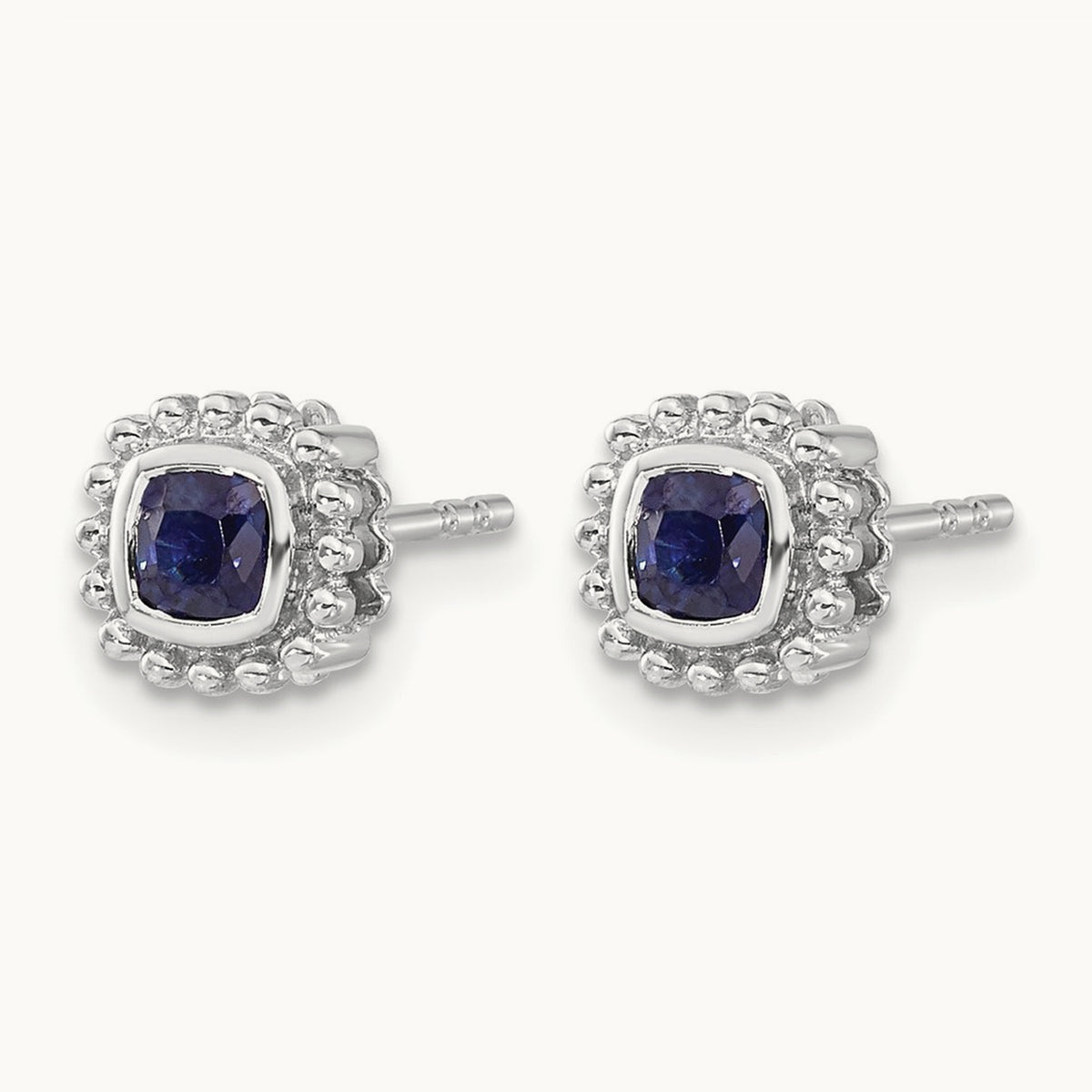 Cushion Sapphire Earrings — 14K White Gold