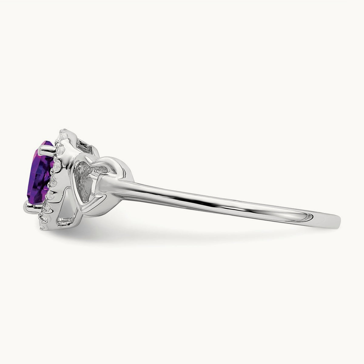 Amethyst and Diamond Heart Ring, 14K White Gold