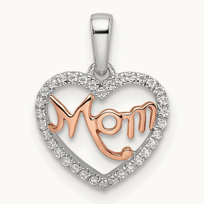 Diamond White and Rose Mom Heart Pendant, 14K Two-tone