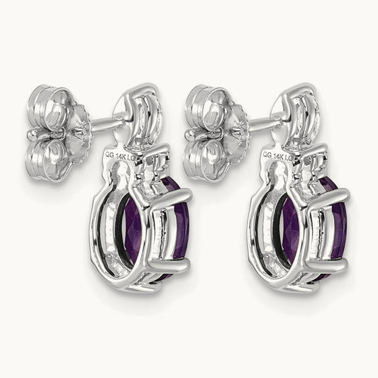 Diamond and Amethyst Post Earrings — 14K White Gold