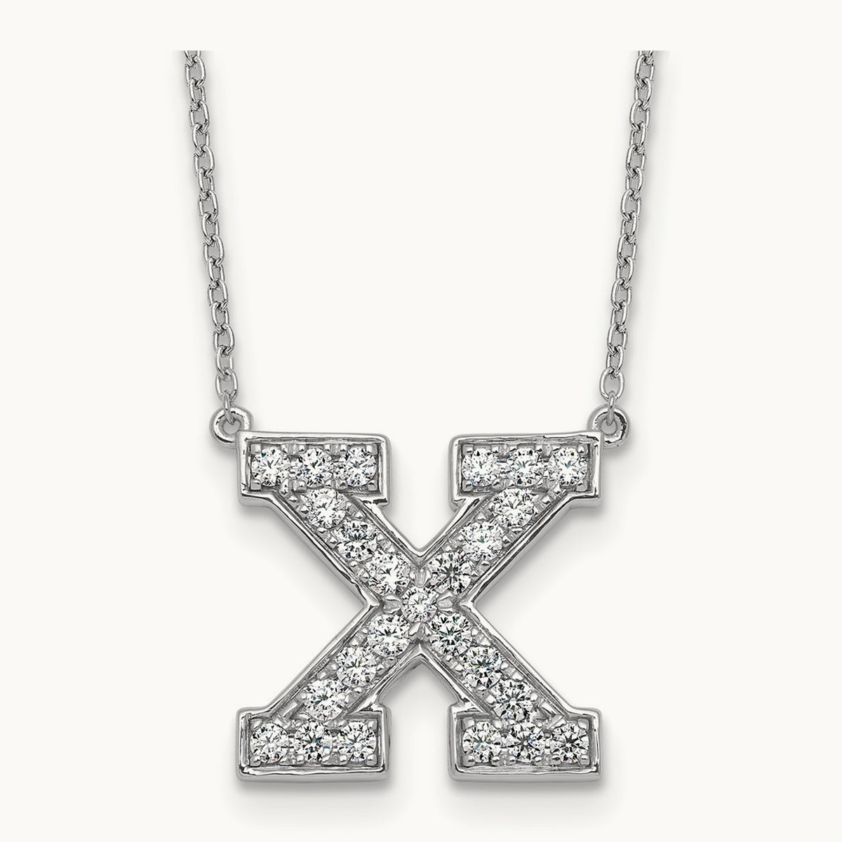 Initial Necklace — 14K White Gold, X, 1/2 ct