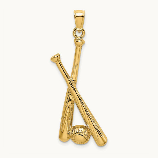 2-D Baseball Bats and Ball Charm, 14K