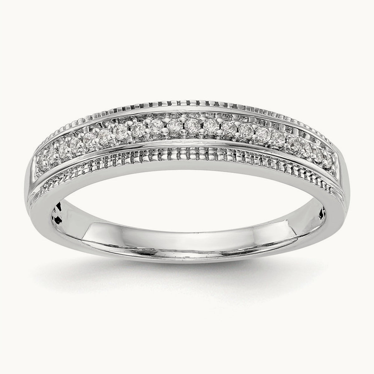 Complete Diamond Trio Ladies Wedding Band, 14K White Gold