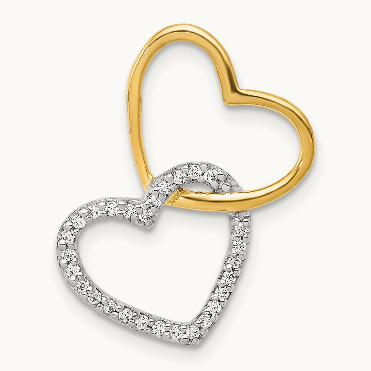 1/10ct. Diamond Double Heart Chain Slide, 14K Two-tone