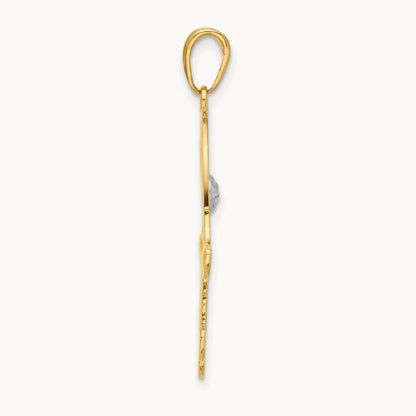 D/C Filigree Hamsa Pendant, 14K with White Rhodium