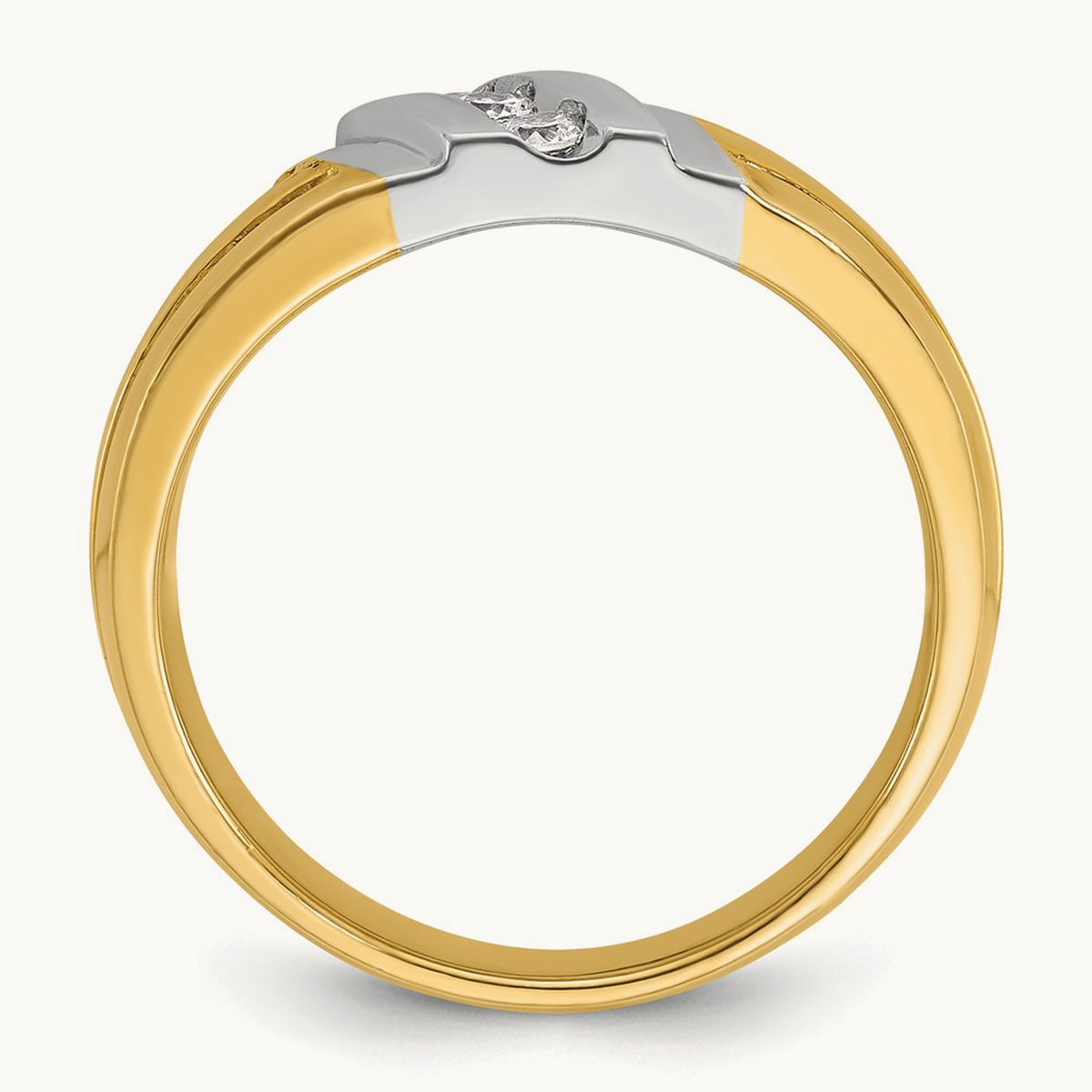 14ktt IBGoodman Men's Polished and Grooved 3-Stone Diamond Ring