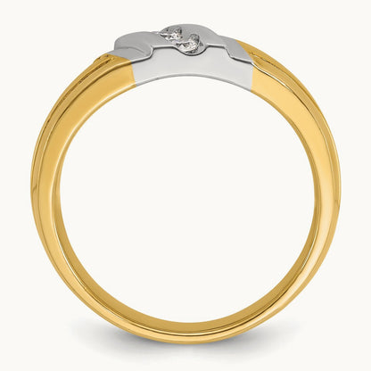 14ktt IBGoodman Men's Polished and Grooved 3-Stone Diamond Ring