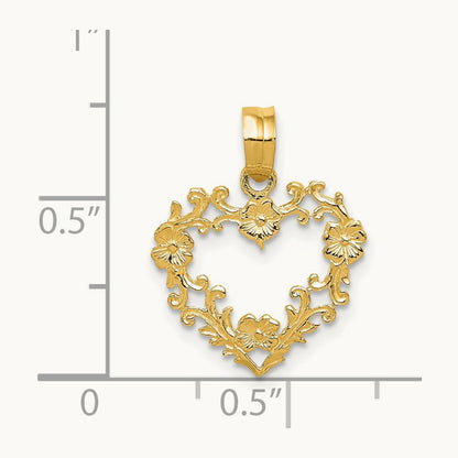 Polished Floral Border Heart Pendant — 19mm